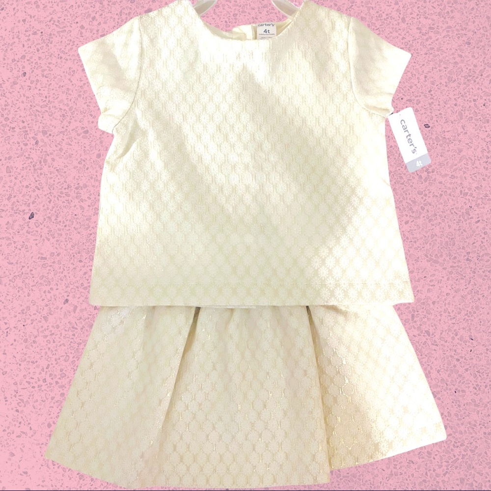 NWT Carter's Little Girls' 2 Piece Metallic Jaquard Top and Skirt Set, Print, 4T